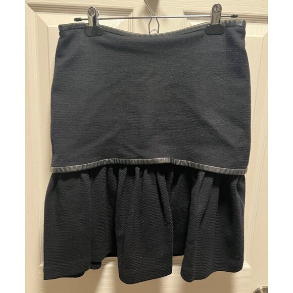 Yigal Azrouel Dresses & Skirts - Yigal Azrouel | York Wool Leather Trim Layered Tiered Black A Line Skirt Sz 8